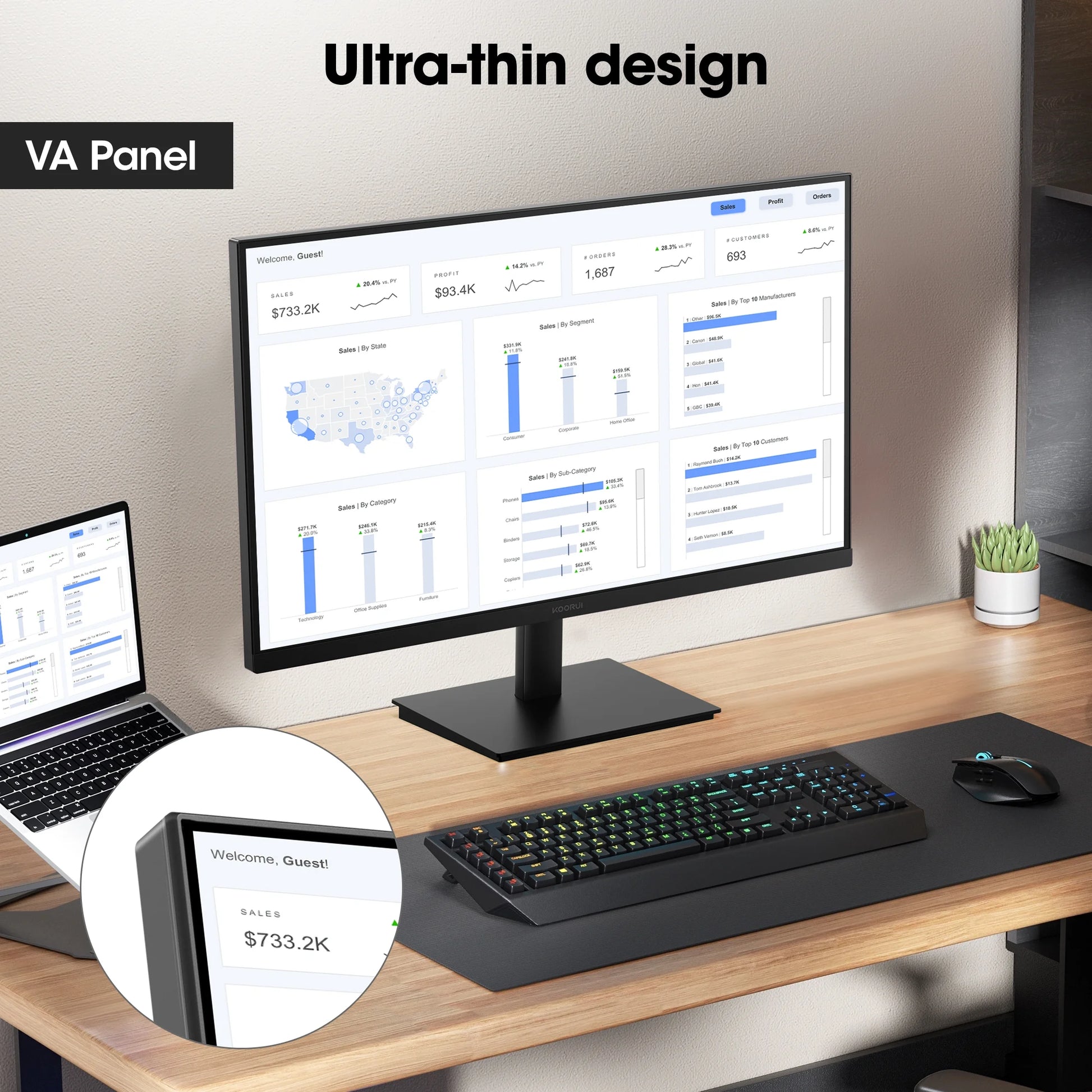 24'' Computer Monitor, FHD 1080P 100Hz HDMI&VGA VESA, E2412F