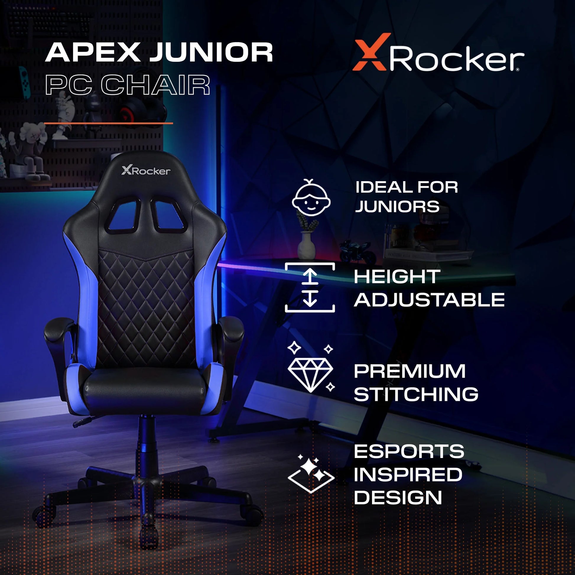 Apex Junior PC Kids Gaming Chair, Blue